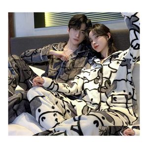 Home Kleding Qweek paar pyjama vrouw winter flanel koe print pyjama pour femme vrouwelijke set 2 pcs kleding pijamaas broek pakken 21 dhbuq