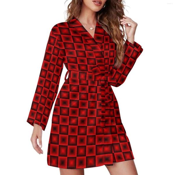 Vêtements à la maison Red Black Plaid Pyjama Robe V Calle Course Robes sexy