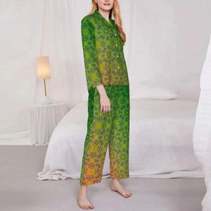 Vêtements à la maison Green rouge ombre vêtements de sommeil automne vintage imprimé décontracté pyjama lâche surdimensionné