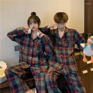 Huis kleding schuurpaar kleren geruite wijn rood groen winter pyjama set outdary dames mannen slaapkleding pak Service Koreaans L852