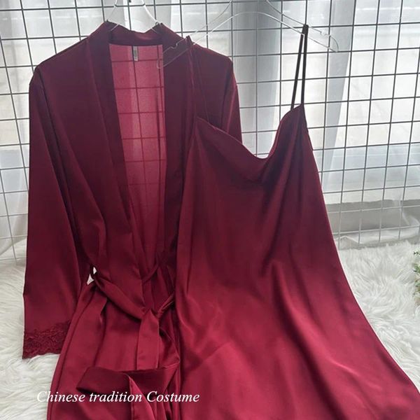 Ropa de hogar Camisón de satén Vestido de Novia para Mujer Conjunto de camisón Novia Albornoz de mañana Vestido Informal Ropa de hogar Año Animal 2 Piezas Ropa de Dormir