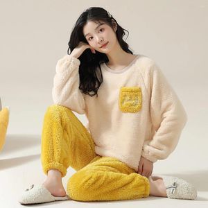 Accueil Vêtements Style scolaire Mignon Fille Vêtements De Nuit Pour Dormir Pyjama Femme Hiver Double Face Épaissir Flanelle Pyjamas Ensemble Chaud Coupe-Vent