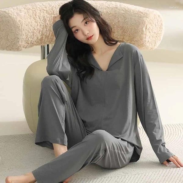 Vêtements à domicile Pyjama pyjamas modal de couleur de couleur unie minimaliste set en vrac ajustement des femmes à la lingerie intime décontractée