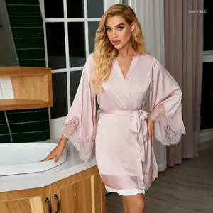 Huiskleding sexy roze kanten bruid bruid gewaad