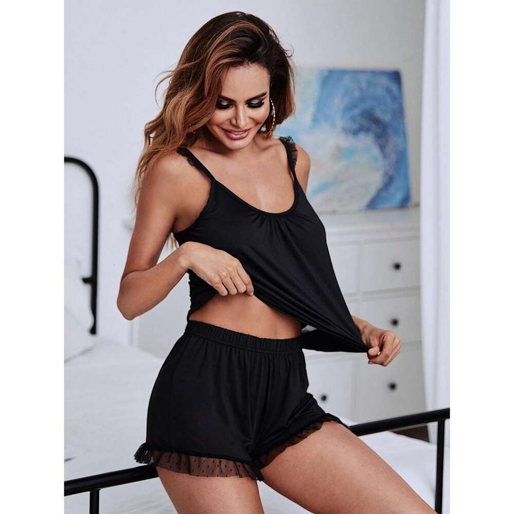 Home Clothing Sexy Suspender Lace Edge Shorts Two-piece Pamas Women's Summer F41932