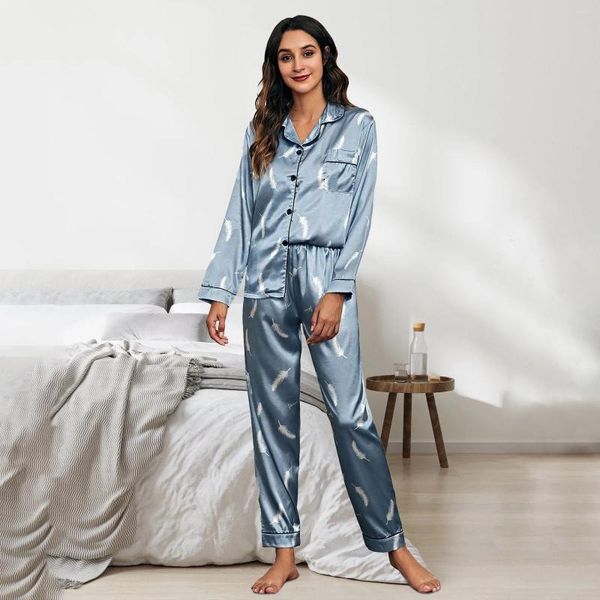 Vêtements à la maison en soie pyjamas ensemble pour les femmes somnifères salon porter un pyjamas féminin Leopard Fashion Lady Pantalons à manches longues