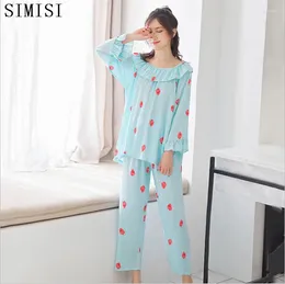Vêtements à domicile Simisi Rayon Pyjamas pour femmes élégants 2 pièces de la somnifère Femelle Cute Strawberry en toutes saisons Set Top Pantals 2024 Pijama