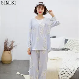 Vêtements à domicile Simisi Été automne à manches longues Coton Pyjamas pour femmes Set Imprimé fleur Shouear Girls Pyjamas Mujer Lady Casual