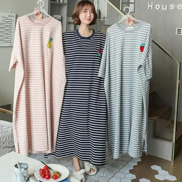 Accueil Vêtements Sleeping Night Polyester Robe Breffable Femme Stripes Femmes confortables Femmes imprimées NightRss Short Loose Summer Garment Sleeve