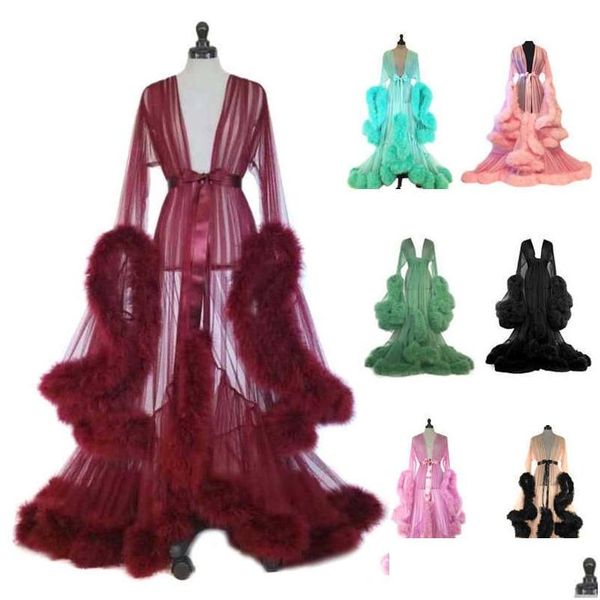 Accueil Vêtements Couleur unie Robes de maternité Femmes Robe longue Tle Peignoir Robes Po Shoot Fête d'anniversaire Mariée Fluffy Vêtements de nuit 210924 Dhbfu