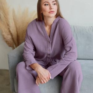 Thuiskleding lente en herfst Europese Amerikaanse ademende huidvriendelijke huidvriendelijke broek met lange mouwen pak katoen pyjama's vrouwen kunnen buiten dragen