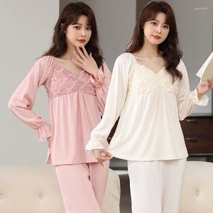 Vêtements à la maison printemps manches longues sexy pyjama à col en V