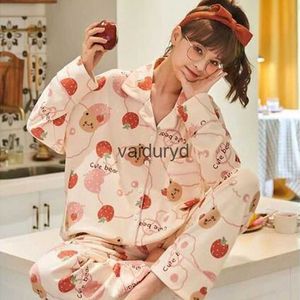 home kleding Lente Dames Leuke Pyjama Set Cartoon Zacht Katoen Loungewear Turn-Down Kraag Broek met lange mouwen Nachtkleding Meisjes Sweet Home Suitvaiduryd