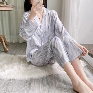 Maison de vêtements de vêtements pyjamas pantalon à manches longues pour femmes encre lavage haut de gamme de glace de luxe légère et de neige