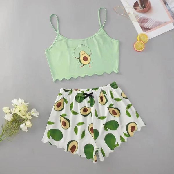 Maison de vêtements à la maison Summer Femmes Pyjamas Set Avocado Print Camisole avec shorts décontractés sexy beaux vêtements de maison sous-vêtements