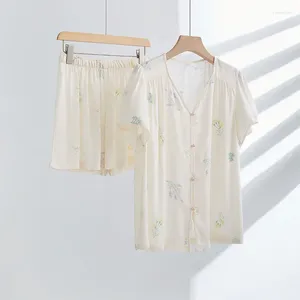 Vêtements à la maison Viscose de coton d'été 2 PCS Shorts Pyjamas Set pour les femmes Spring and Rhyme Nightwear mignon