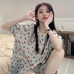 Thuiskleding zomer pyjama's set korte mouw dames slaapkleding dragen meisjes bloemenprint Koreaanse stijl één stuk