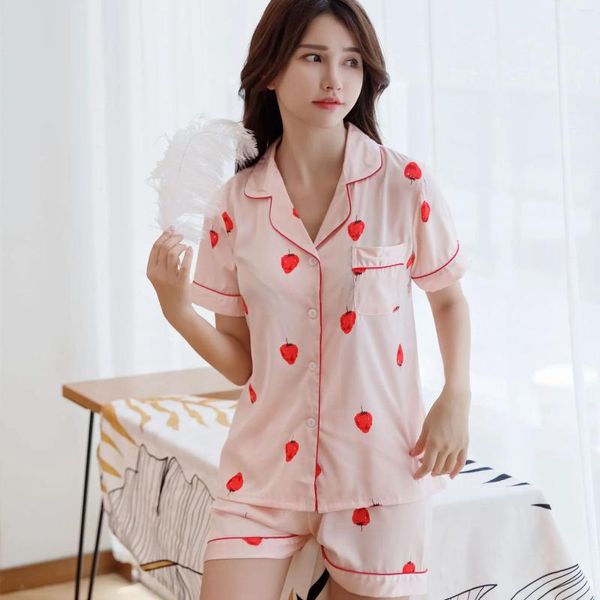 Home Vêtements Summer Sexy Womens Sleeping Pyjama Set Strawberry Korean Women Lingeries Short à manches Pijama Feminino Night Suit