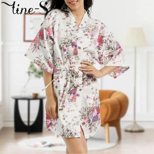 Vêtements à la maison traditionnels V Neck Floral imprimé Kimono Nightgown Japonais Médies Summer Cardigan Robe Long Sleeve Sleepwear tenue