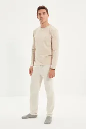 Vêtements à domicile Trendyol Hommes en ajustement régulier top tricot inférieur à rayures pyjamas tissé ensemble thmaw22pt0429