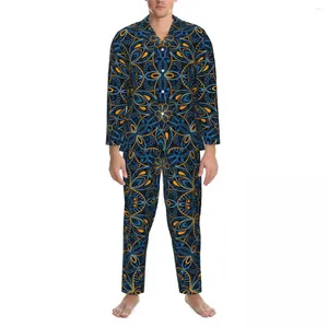 Vêtements à domicile Pajama Mandala vintage Définit des vêtements de nuit romantique floraux abstraits Men de nuit à manches longues