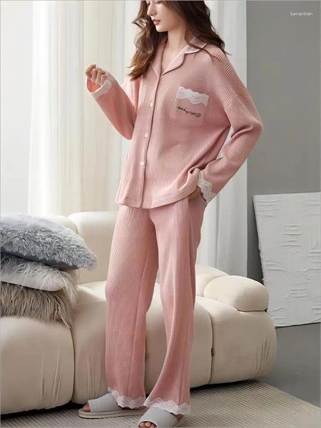 Accueil Vêtements Pyjamas Chauds Pour Femmes Fille Vêtements De Nuit Femmes Coton Point Pyjama Mignon Loungewear Robe De Nuit Intime Pijamas Ensemble