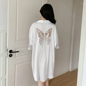 Accueil Vêtements White Vêtements habitants Femmes Remembl Down Collar Sleepwear Lady Shirt Shirdgown Nightgown Summer Rayon Sleepphirt Lingerie