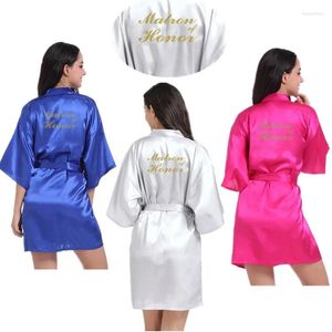 Accueil Vêtements Matrone en gros de lettre d'honneur Gold paillettes Femmes Solin Satin Kimono Robes de demoiselle d'honneur pour la fête de mariage Bathrobes