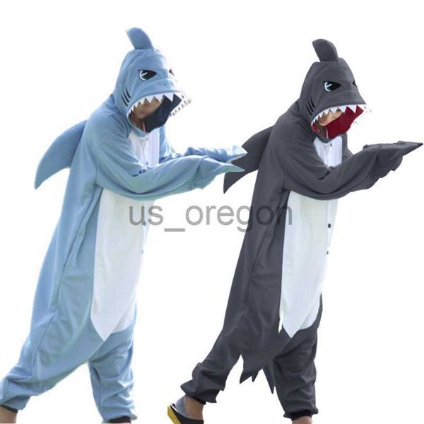 Accueil Vêtements Hiver Adultes Animal Gris Bleu Requin Drôle Onesie Pyjamas Pour Femmes Hommes Costume Cosplay Unisexe Halloween Pyjamas Fête x0902