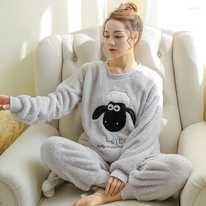 Home Kleding Winter Winter Vrouwen met lange mouwen Pyjama Set Cartoon schapen Koraal Fleece Dikke warme pyjama vrouwelijk flanel slaapkleding broekpak