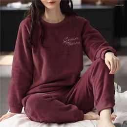 Home Kleding Winter Warm flanellen Pyjama Set vrouwen Slaap Top Pant Sleepwear Nachthoofdige vrouwelijke cartoon Pijama's