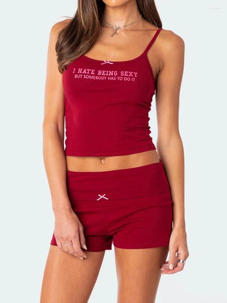 Accueil Vêtements Femmes 2 pièces Pyjama Set Summer Sleevel Sheevel Letter Imprime