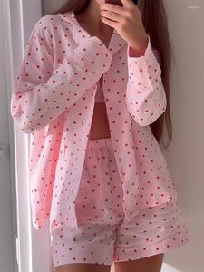 Vêtements à la maison Femmes 2pcs Suit Pyjama en vrac Ensemble de bouton à manches longues en forme de coeur
