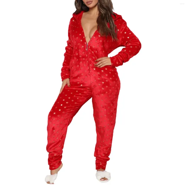 Ropa en el hogar Mujeres Jobismo de Navidad con capucha Mangas largas Stripe Star Warmth Fashion Pajamas para dormir la noche