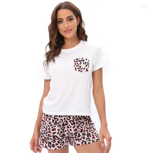 Accueil Vêtements Femmes Coton Nightwear Imprimé pyjamas Deux pièces Sleep Sleed Summer Summer Sheeve Shirtshorts Suit O-Leck Sleepwear Vêtements