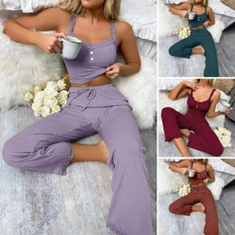 Home Vêtements Femmes Pyjama Set Elastic Taist Tie pantalon Élégant Pantalon de crop top floral pour cramp à crél