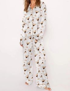 Accueil Vêtements Femmes Pyjama Set Oversadize Long Sleeve Button Fermeture Shirts Tops avec un pantalon de jambe large