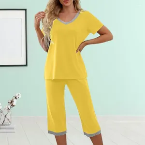 Home kleding vrouwen pyjama set v nek korte mouw losse t-shirt elastische taille bijgesneden broek dame huiskleding zomerpak nachtkleding