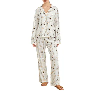 Home Clothing dames 2 -delige casual pyjama set lange mouw revers button up shirt wijn glazen afdrukbroek slaapkleding sets