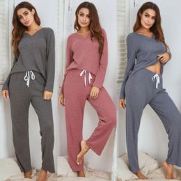 Accueil Vêtements pour femmes Loungewear Set Waffle Pyjama à manches longues confortable et chaleureuse