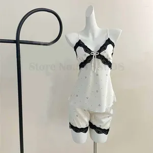 Home Vêtements Shorts à suspension sexy pour femmes ensembles minces occasionnelles usure imprimée intime lingerie Spaghetti Strap 2pcs Fashion Nightwear