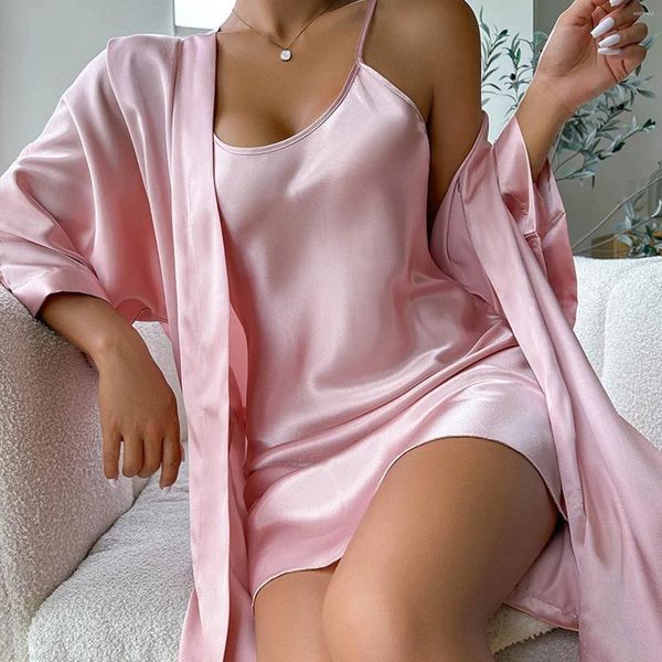 Home Vêtements Women's Sleeping Nightgown Set Jirt Cardigan Sexy Mains Hormands Spring Summer Pyjamas pour les femmes de nuit endormies