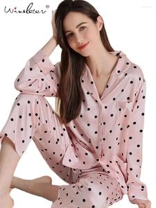 Vêtements à la maison Femmes Sleepwear Sweet Pink Polka Dot 19 Momme Momme Véritable Silk Pajamas Sets Pajamas 2024 Spring Autumn S38013QM