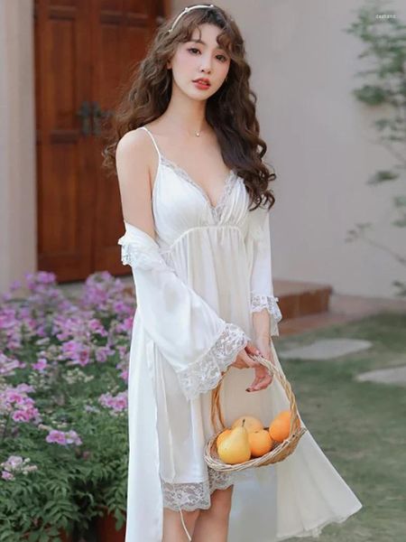 Accueil Vêtements Femmes Summer Vintage Lolita Fairy Mesh Princess Robe NightGowns Sexy V-colme Modal Night Dress avec PADS VICTORIAN SEMBRAGE