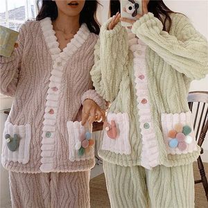 Accueil vêtements femmes épais pour ensemble flanelle Pijamas ensembles d'hiver Pyjamas chauds Pyjamas polaire corail Long Pyjama vêtements de nuit fille