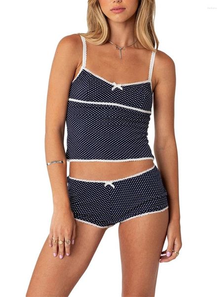 Ropa de casa Conjuntos de dos piezas para mujer Y2k Cami Top pantalones cortos de cintura alta pijama ropa de dormir ropa de verano ropa de calle