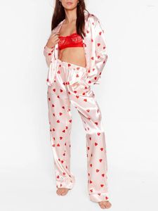 Thuis Kleding Vrouwen Valentijnsdag Pyjama Sets Leuke Lange Mouw Hart Button Down Shirt Top En Broek 2 Stuk Pjs y2K Loungewear