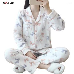 Thuiskleding Xcamp Pyjama's voor vrouwen Winter 2024 Top Schattige zoete boog-knoop nachthemd zwangere vrouw Comporatble warm warm