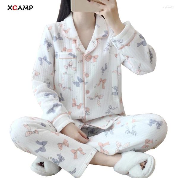 Ropa en el hogar pijama de xcamp para mujeres invierno 2024 top lindo dulce nudo pesquero