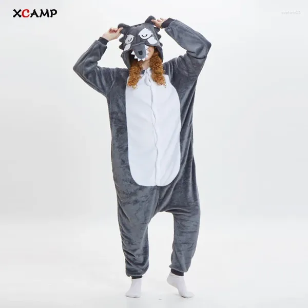 Ropa para el hogar Xcamp Sleepwear para mujeres pijamas de invierno lindo lobo de una pieza